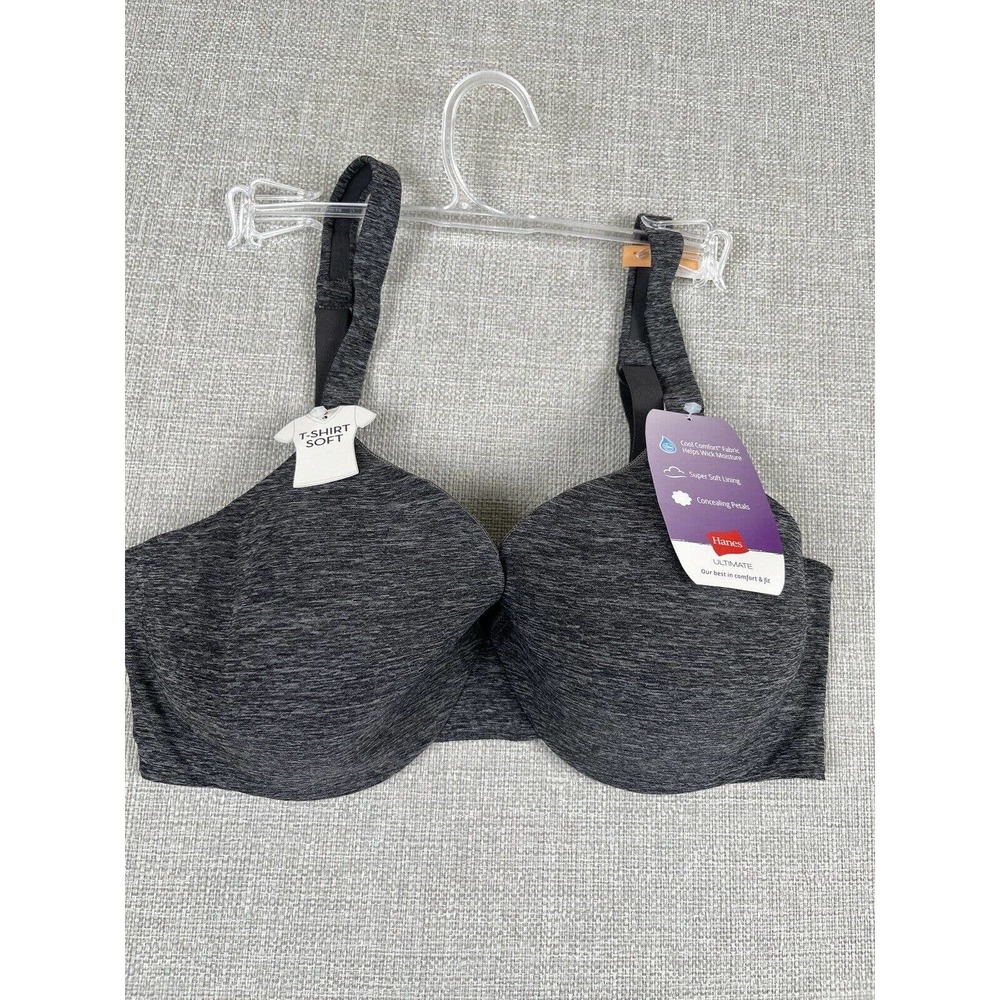 Hanes HU02 34DD Ultimate T-Shirt Soft Contour Underwire Bra Oxford Gray New